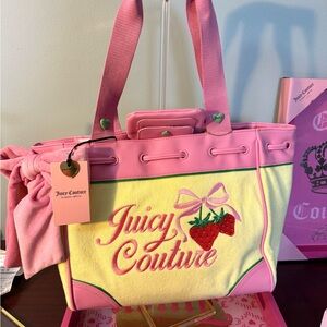 Juicy Couture Pink & Yellow Strawberry Tote Bag